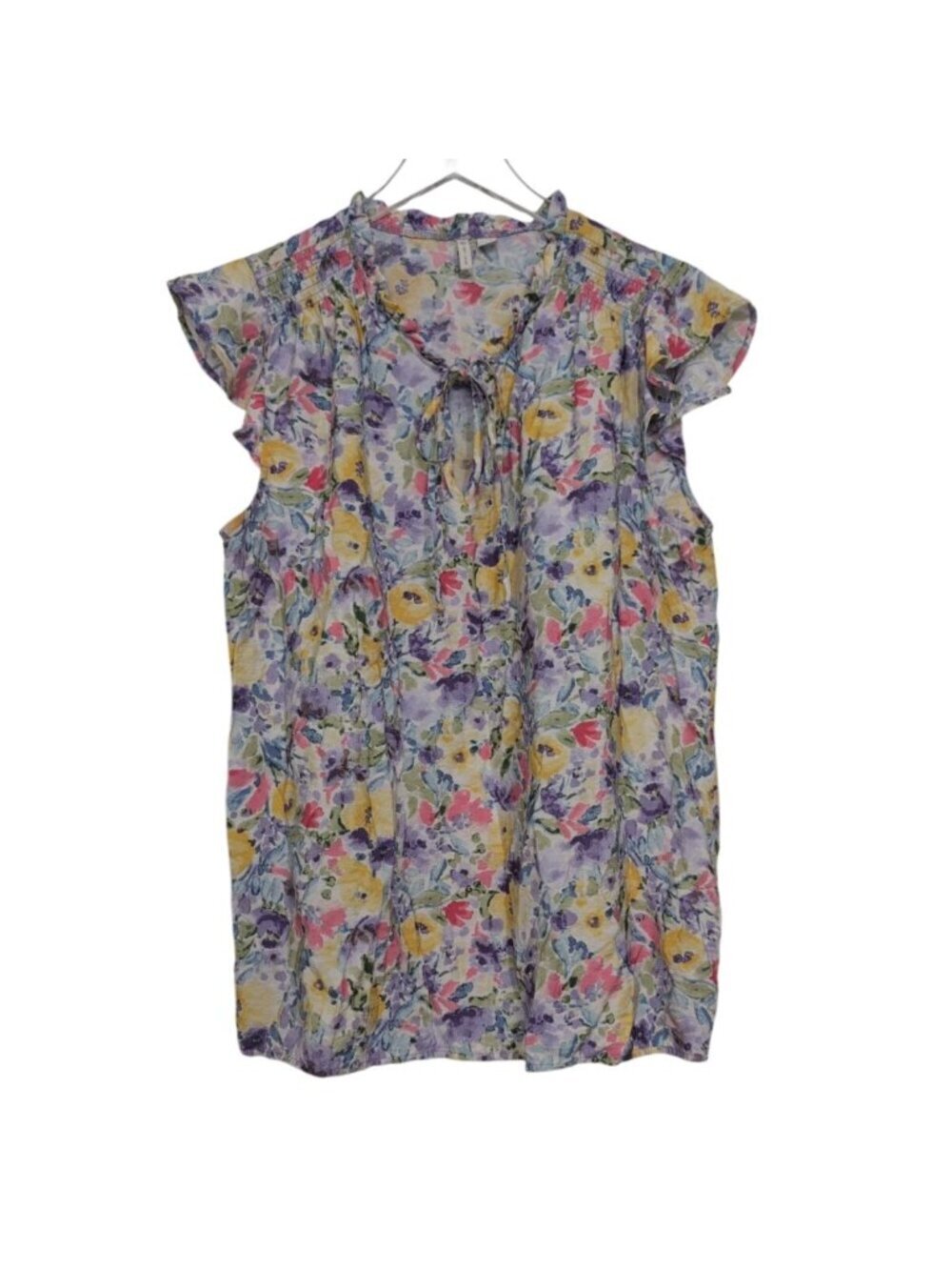 Cato Floral Shirt Womens Size Large Colorful Cottagecore Lightweight Flutter Sle